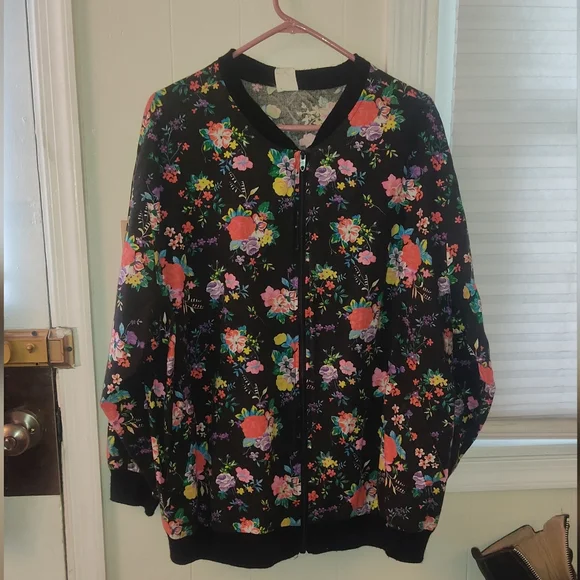 Floral Black Bomber Jacket - Picture 1 of 4